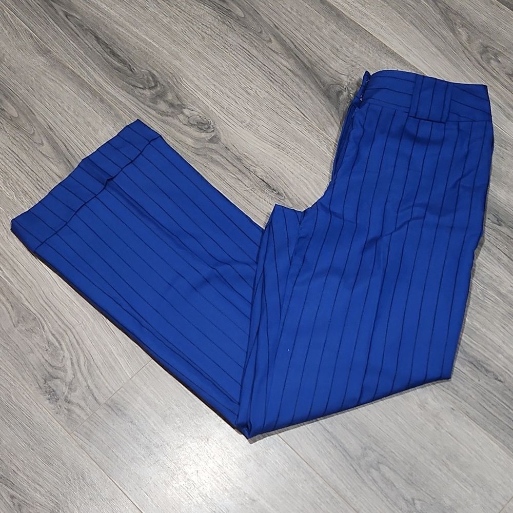 GUC Vintage Cobalt Blue Striped Flare Cuffed Metrostyle Dress Pants